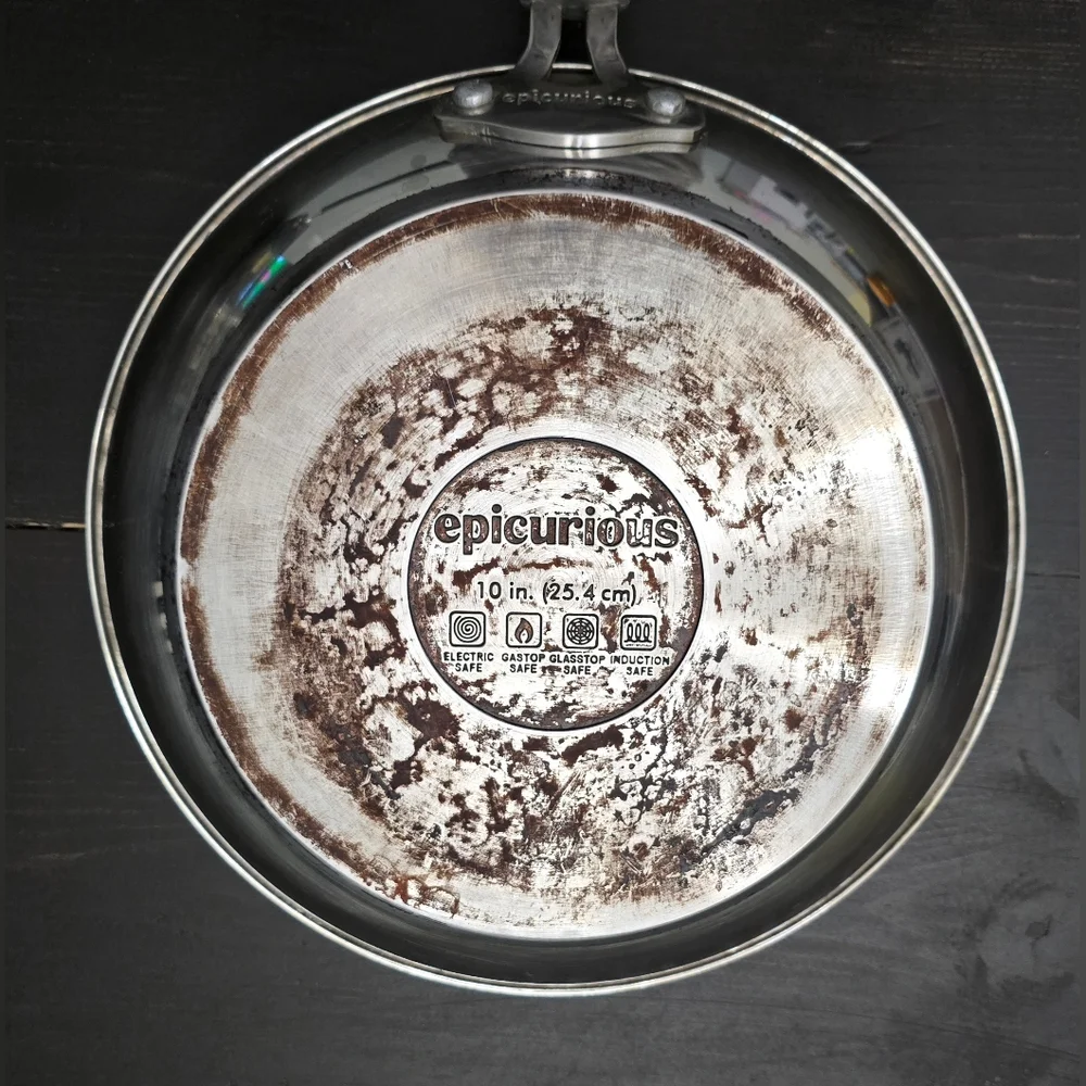 Epicurious Cookware 10” Skillet Frying Pan Stainless Steel Used Silicone Handle